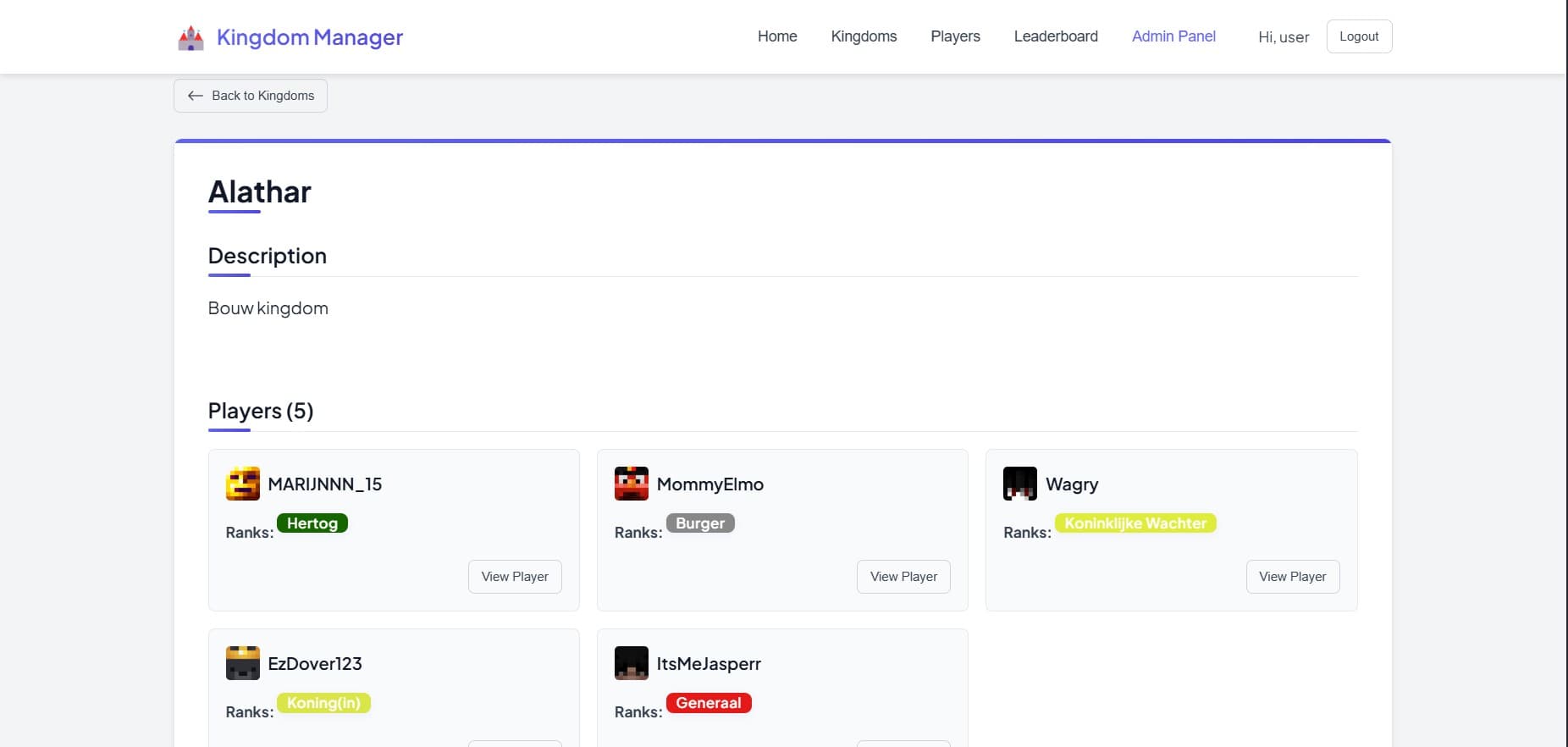 Kingdom Dashboard & Minecraft Integration